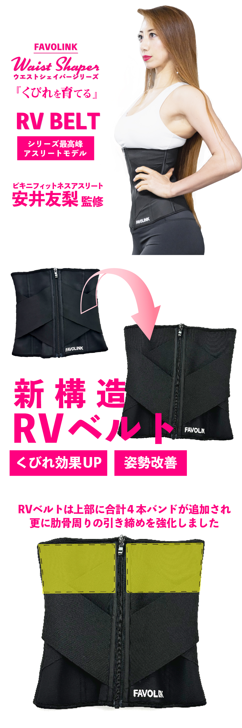安井友梨監修 RVベルト（ブラック）ウエストシェイパー くびれ