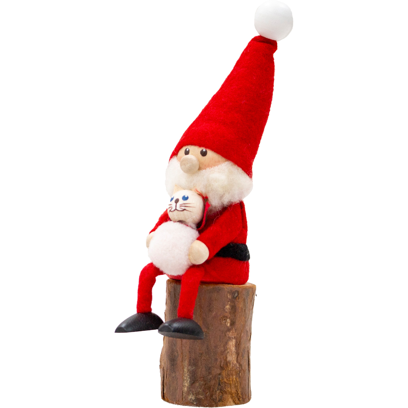 今季完売】ノルディカニッセ ネコを抱えたサンタ ＋ 丸太台 セット 2点