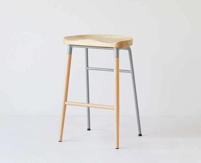 カウンターチェア 2脚セット 木製座面 天然木 スチール脚 ハイスツール