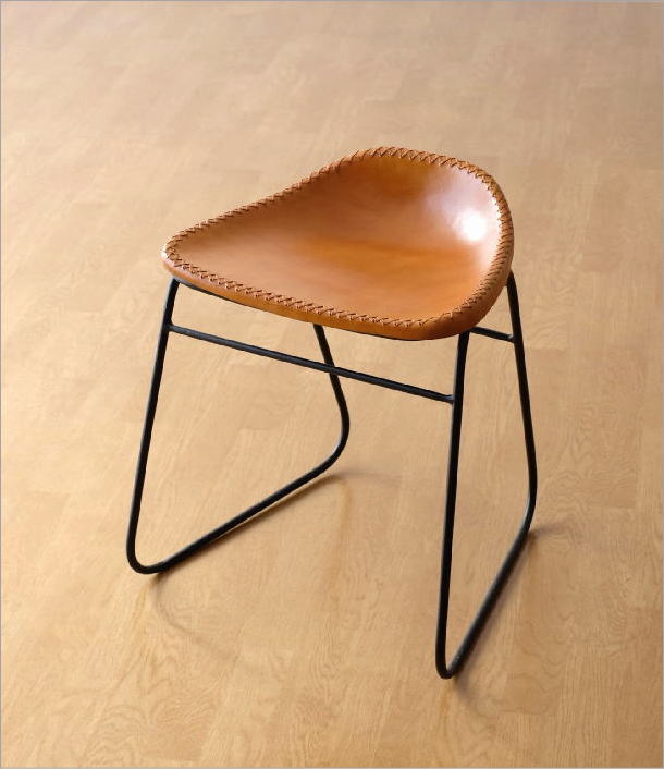 スツール レザー アンティーク おしゃれ 本革 革張り ロートアイアン