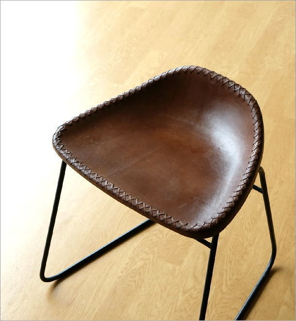 スツール レザー アンティーク おしゃれ 本革 革張り ロートアイアン