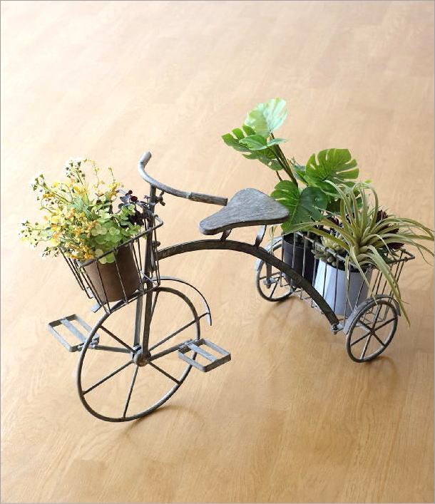 フラワーラック おしゃれ サイクルプランター 三輪車 アイアン