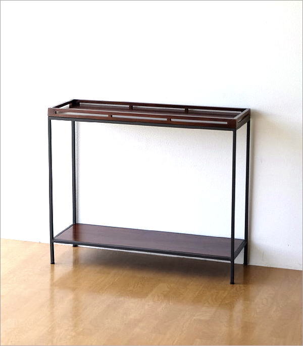 コンソールテーブル 玄関 スリム おしゃれ 花台 木製 棚付き 2段