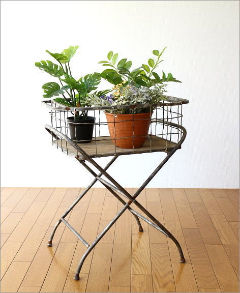 フラワースタンド アイアン 木製 花台 アンティーク レトロ フラワー