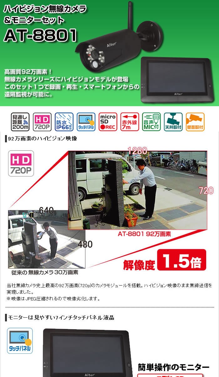 キャロットシステムズ 防犯カメラ 監視カメラ Alter+ ハイビジョン無線