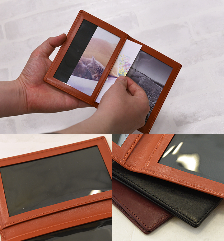 フォトフレーム 写真立て 写真入れ L版サイズ 二つ折り 本革 革 レザー