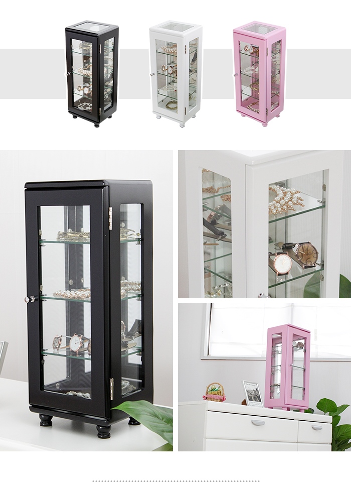 爆買 コレクション ボックス 4段 スリム 背面ミラー付き 縦型