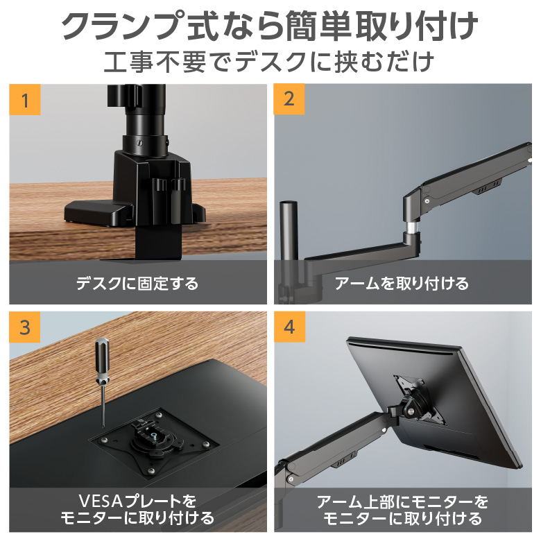 GREEN HOUSE（グリーンハウス） モニターアーム 白 17-32インチ ガス