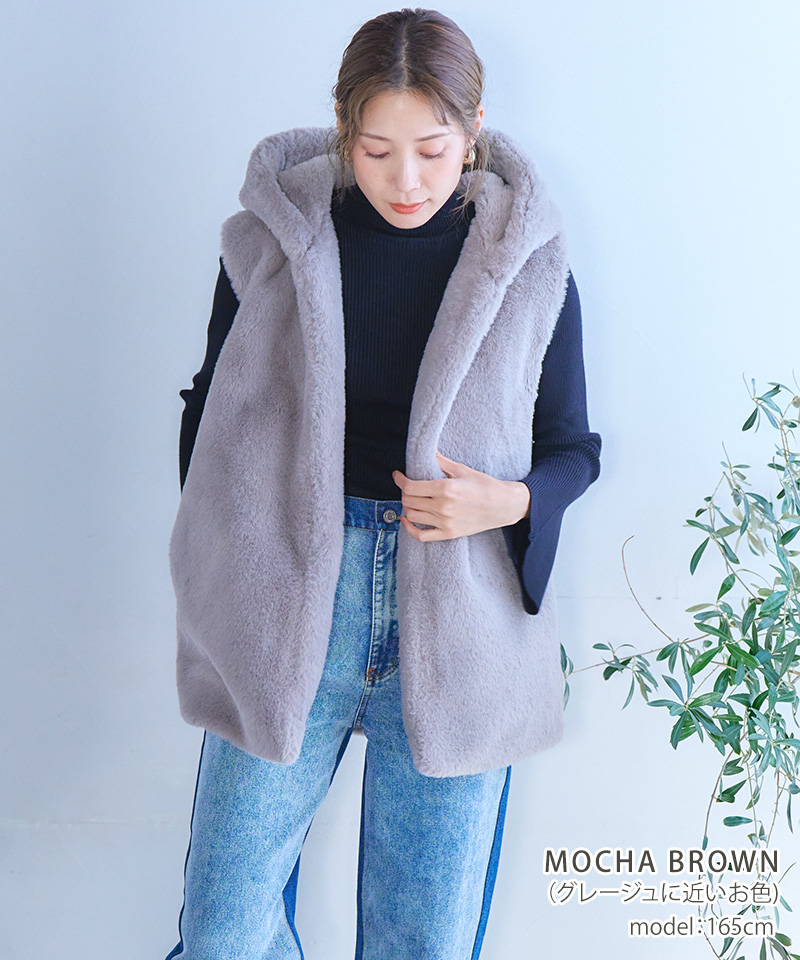 クーポン割 SALE ベスト ジレ フード付き ファーベスト レディース