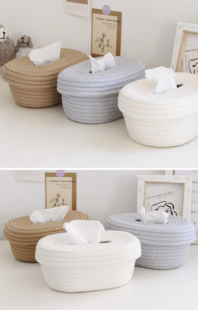 ティッシュケース おしゃれ コットンロープ 布 ティッシュカバー 置き