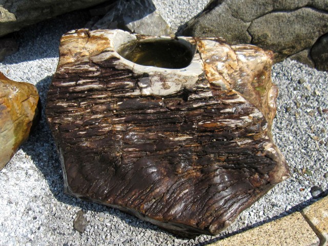 つくばい 木化石 珪化木 手水鉢 水鉢 大きい 庭石 天然石 溜まり石 木