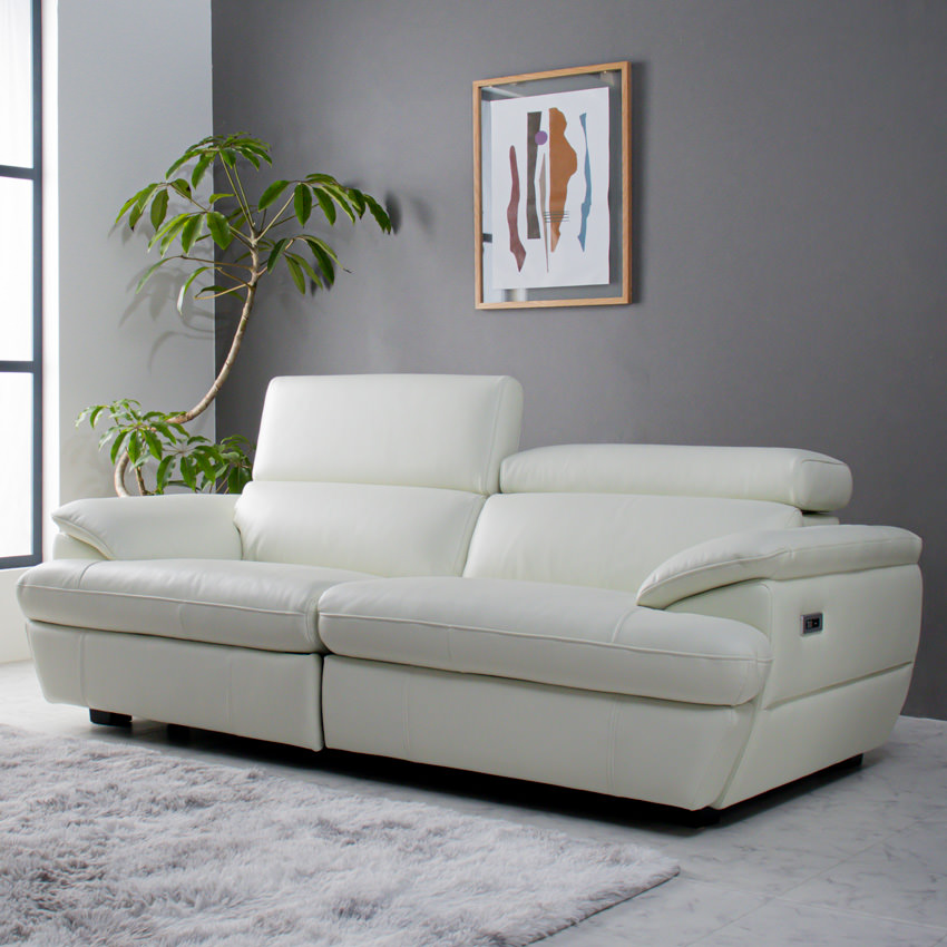 ソファー 2人掛け 電動ソファー おしゃれ 白 黒 ホワイト 本革 レザー