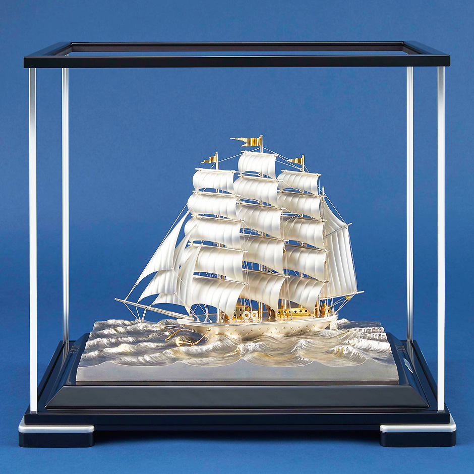 帆前船｜銀製置物/ソリッドガラスケース 3号 : HIKARI GALLERYヤフー店