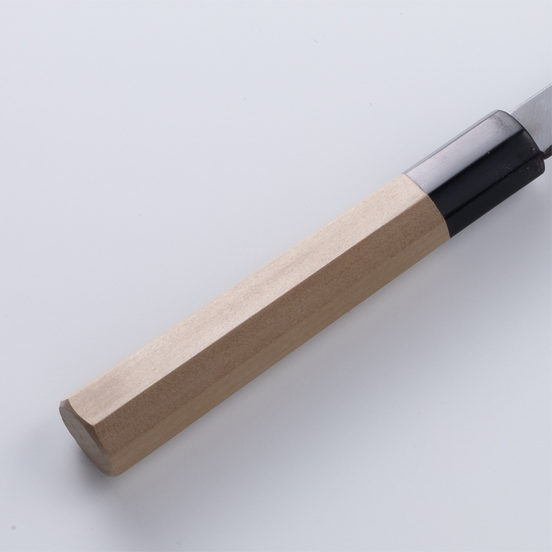 東周作 出刃包丁 片刃 150mm 青紙2号 付け鋼 霞研ぎ仕上げ 八角水牛柄