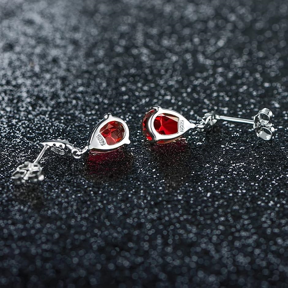 925純銀製 レディース ピアス 人工石( 1月 誕生石 ガーネット