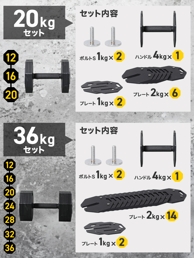 HAIGE（ハイガー） 可変式ダンベル 20kg×2個セット ダンベルセット