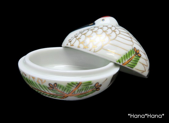 錦 巣ごもり鶴 金彩羽 蓋付き珍味鉢 (小) 6cm 有田焼 幸楽窯 // 和食器