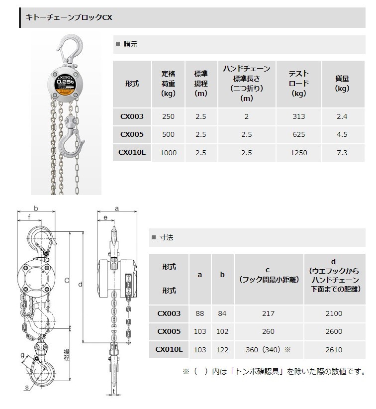 KITO キトー チェーンブロックCX CX005 手動チェーンブロック 500kg