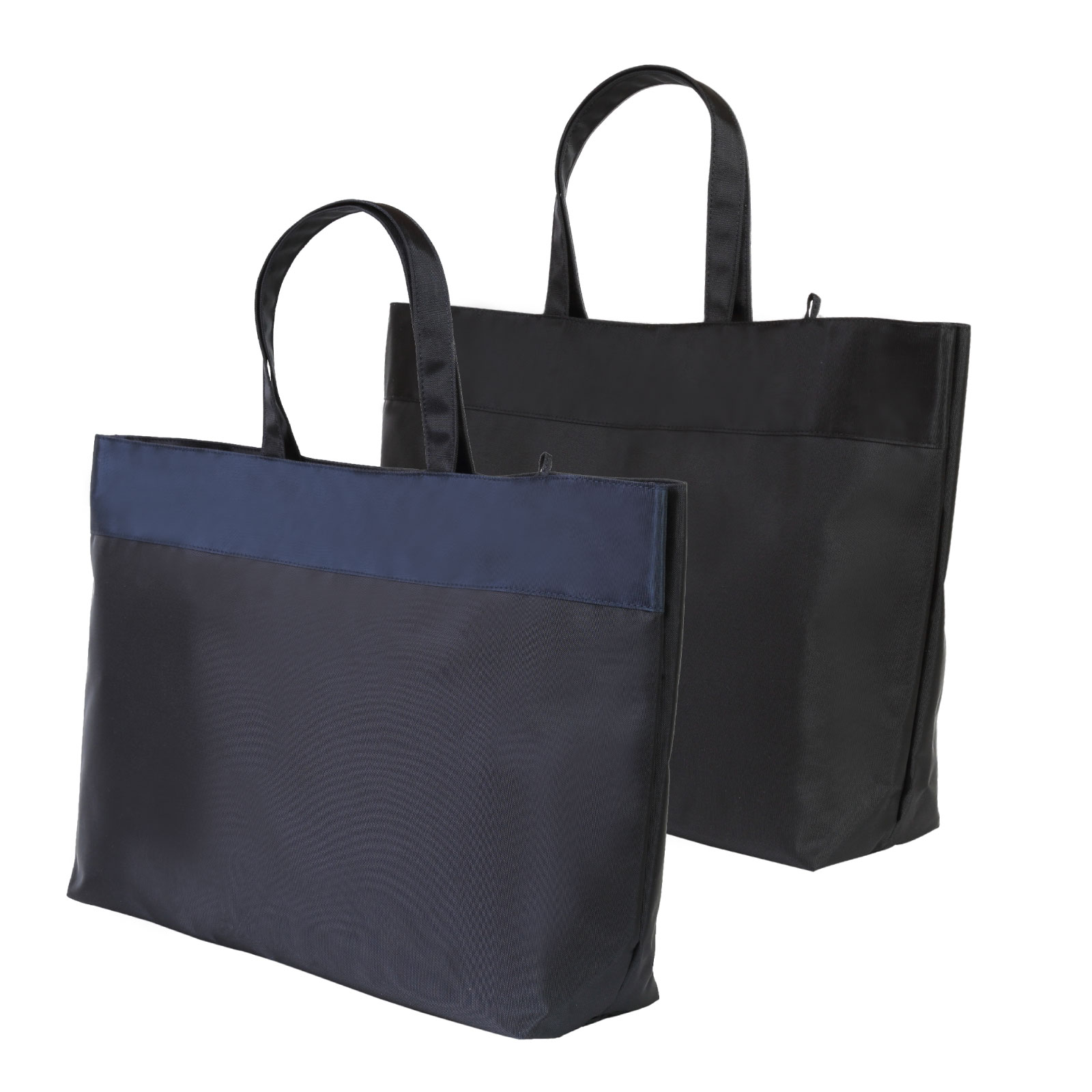 A3サイズ対応 完全日本製 平織 軽量ビッグトート 黒 紺 同色スカーフ