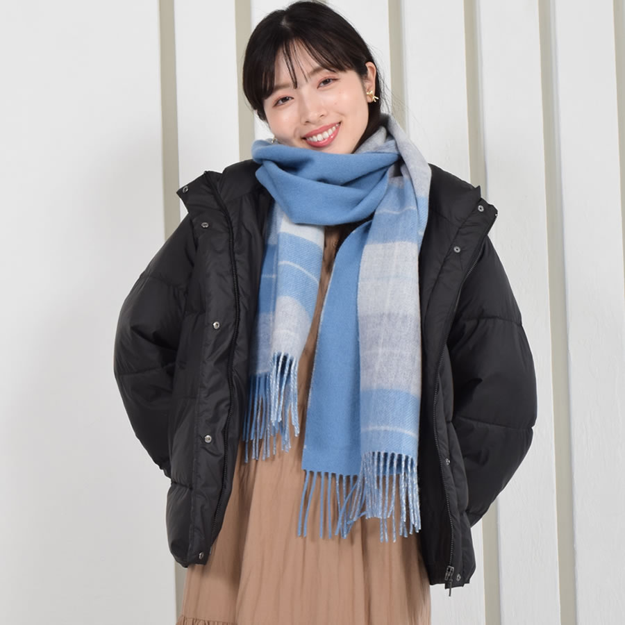 Merfirge 爆買 【名入れ刺繍可】カシミヤ混ウールマフラー 両面