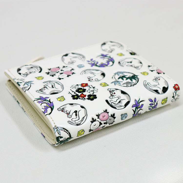 浅草文庫 財布 L字ファスナー ミニ 友禅染 猫 ネコ 三毛 ミケ 鈍 ニビ