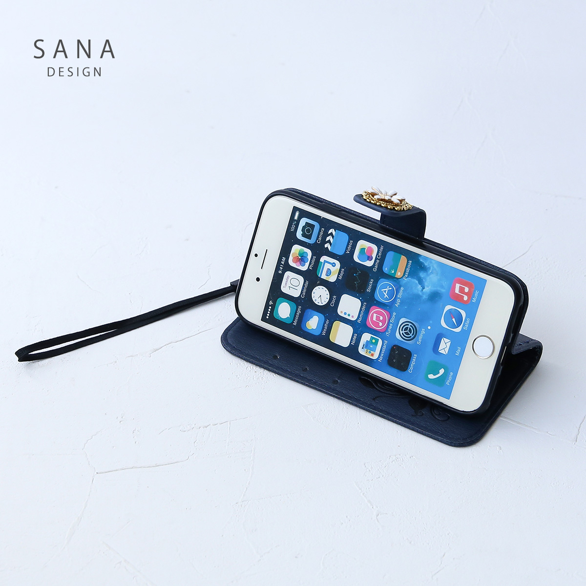 iPhone 手帳型 ケース バタフライ 大人 女性 ネイビー 第3世代 スマホ