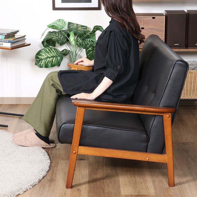 二人掛けソファ アンティーク風 2人掛けソファ おしゃれ 木肘 ソファー