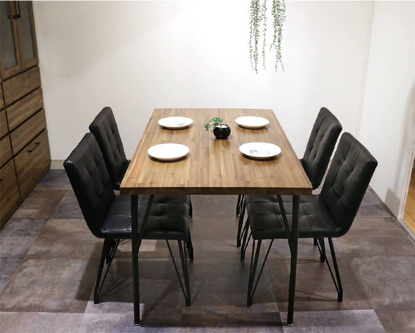 ダイニングチェア 2脚セット アンティーク ブラック アイアン PVC