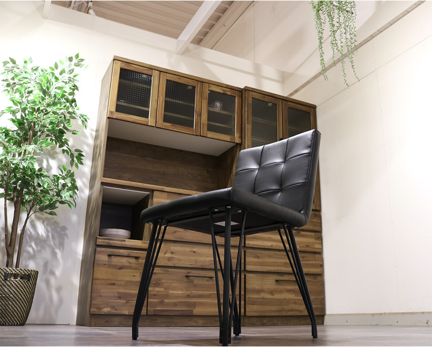 ダイニングチェア 2脚セット アンティーク ブラック アイアン PVC