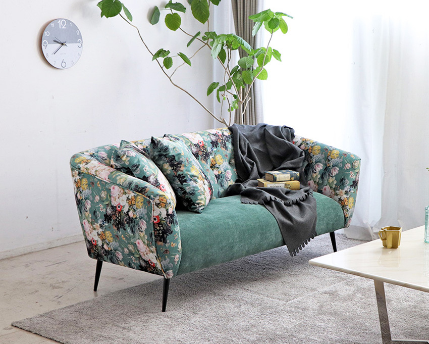 2Pソファ 花柄 ボタニカル柄 2人掛けソファ かわいい エレガント