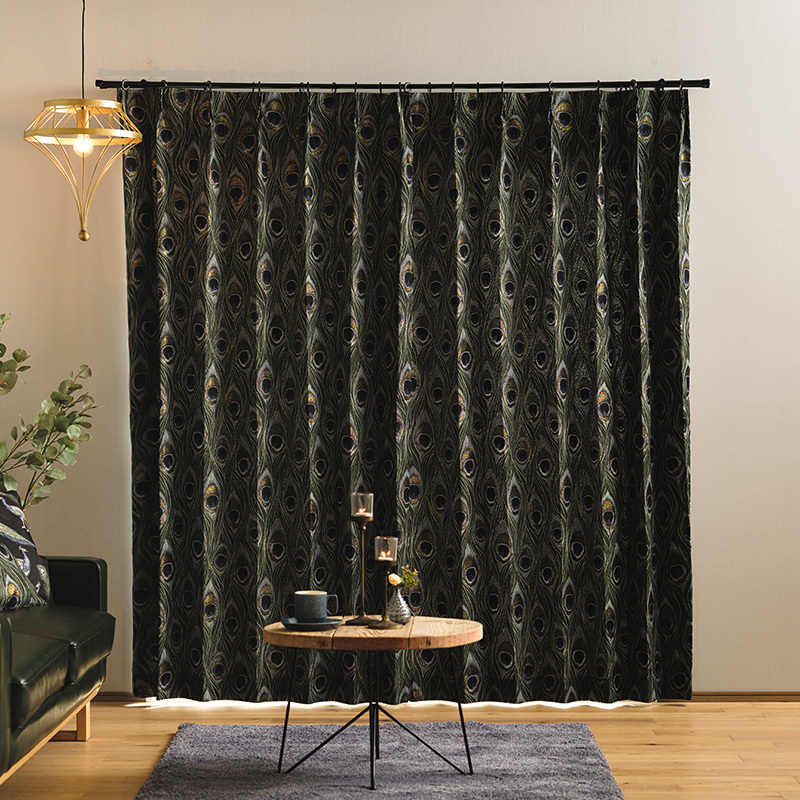 友安製作所 カーテン おしゃれ クジャク 孔雀 羽 ジャガード サイズ