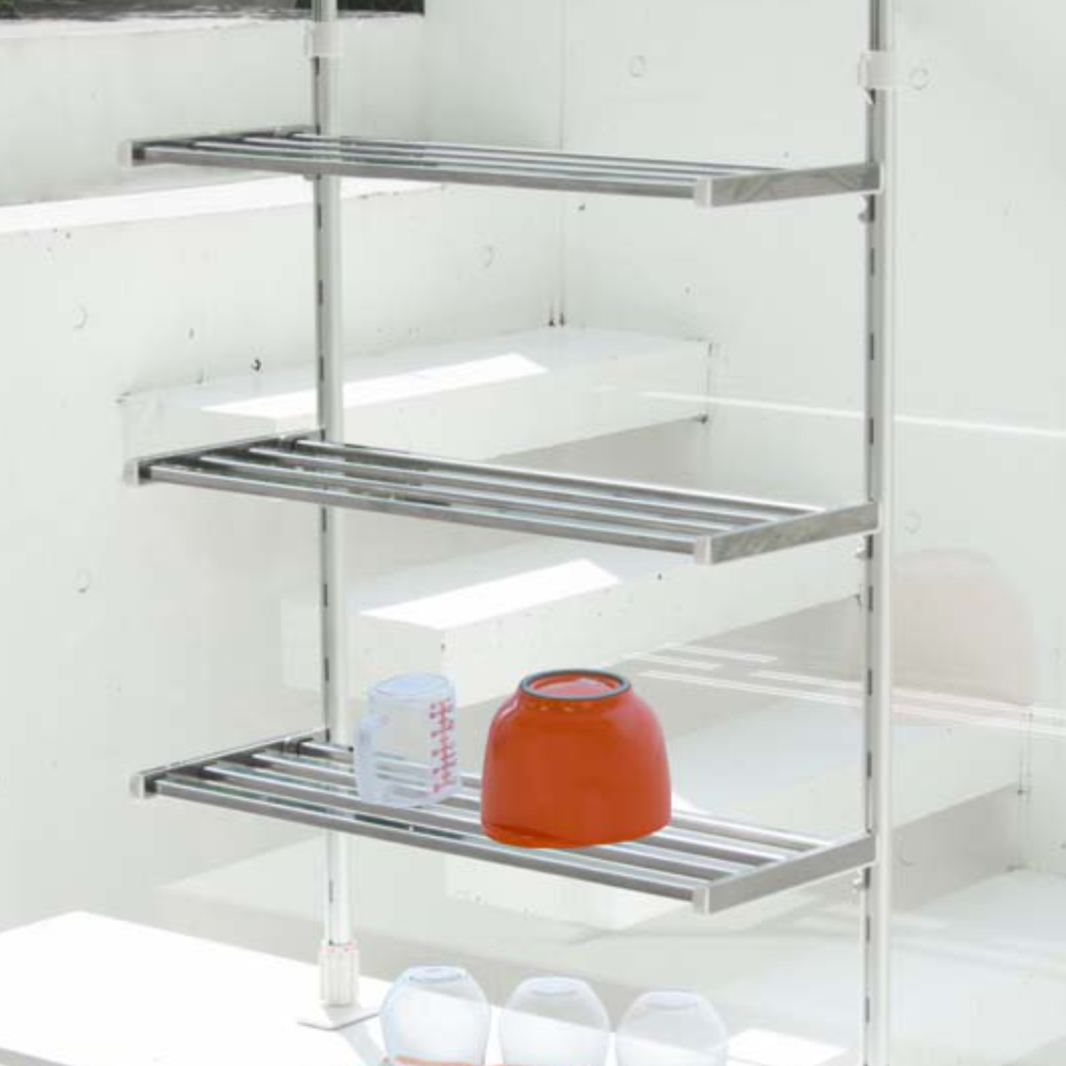 収納ラック つっぱり棚 3段 幅45cm （ シンク上 ステンレス 水切り