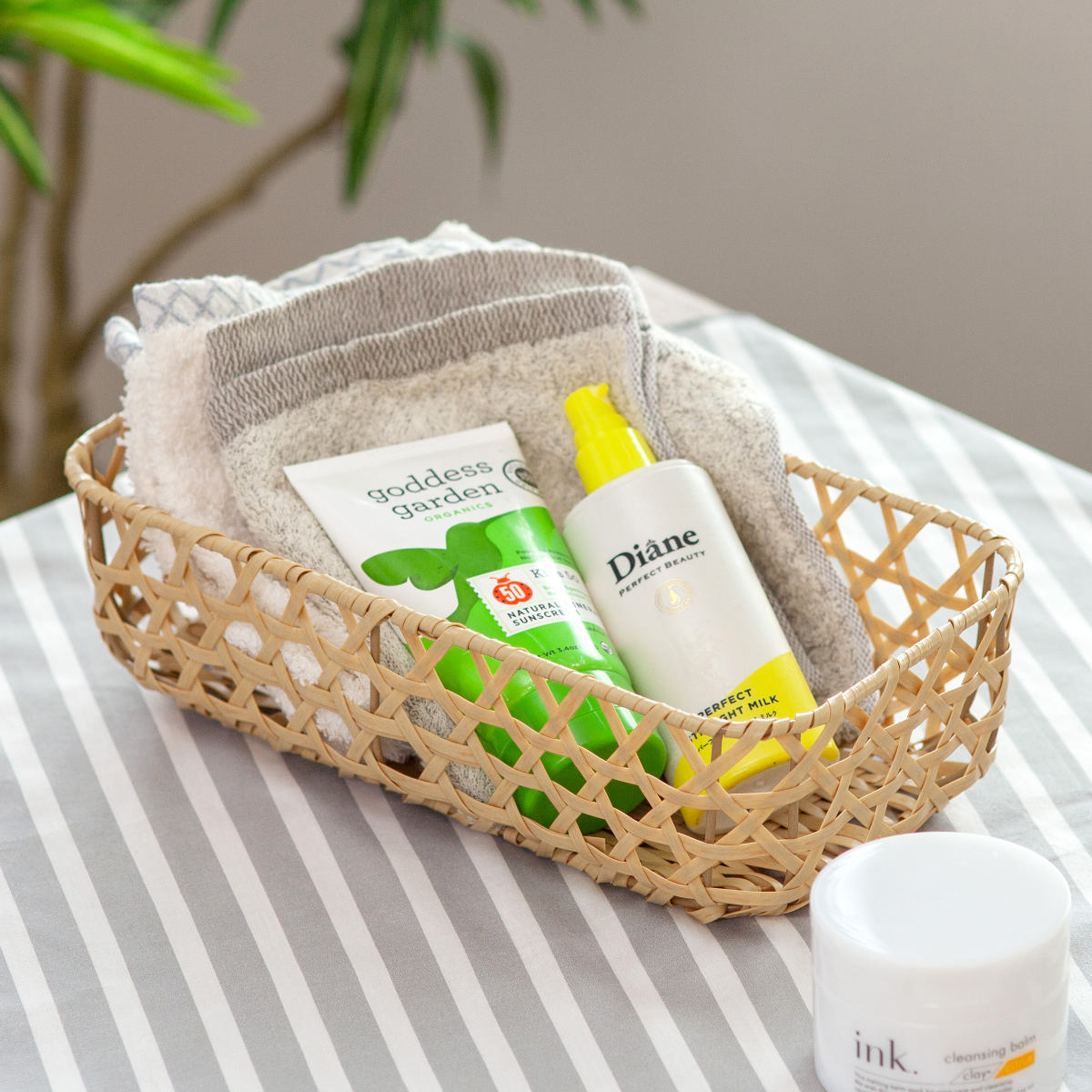 かご バンブス フェイク PE 竹 バスケット 角型 浅型 洗える （ 幅29