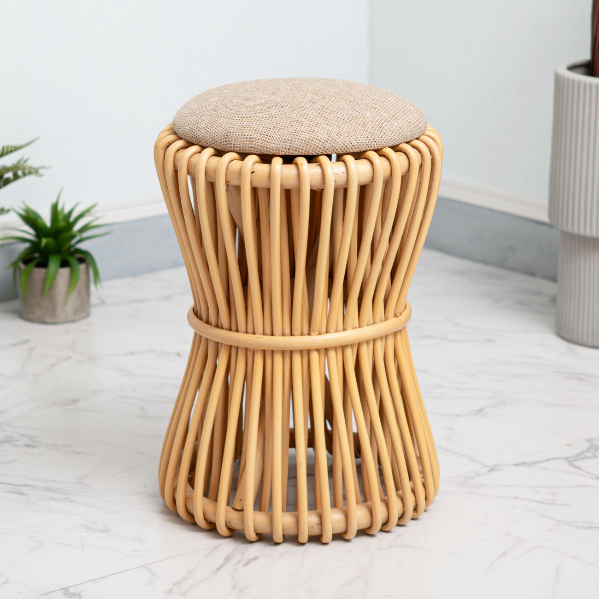 東谷 籐 ラウンドスツール 座面高40cm 鼓型 天然木 （ スツール 籐家具