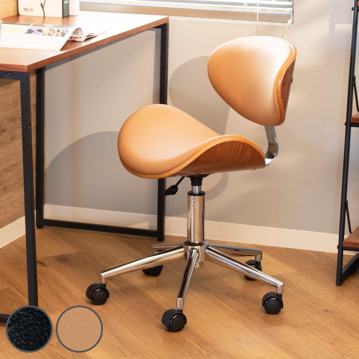 オフィスチェア 座面高43~56cm 回転 昇降式 レザー調 ノースチェア