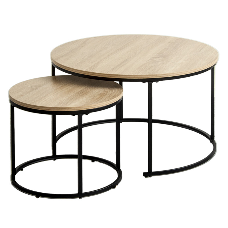 岩附 ネストテーブル 丸 円形 [ 2点セット ] 直径72cm 45cm センター
