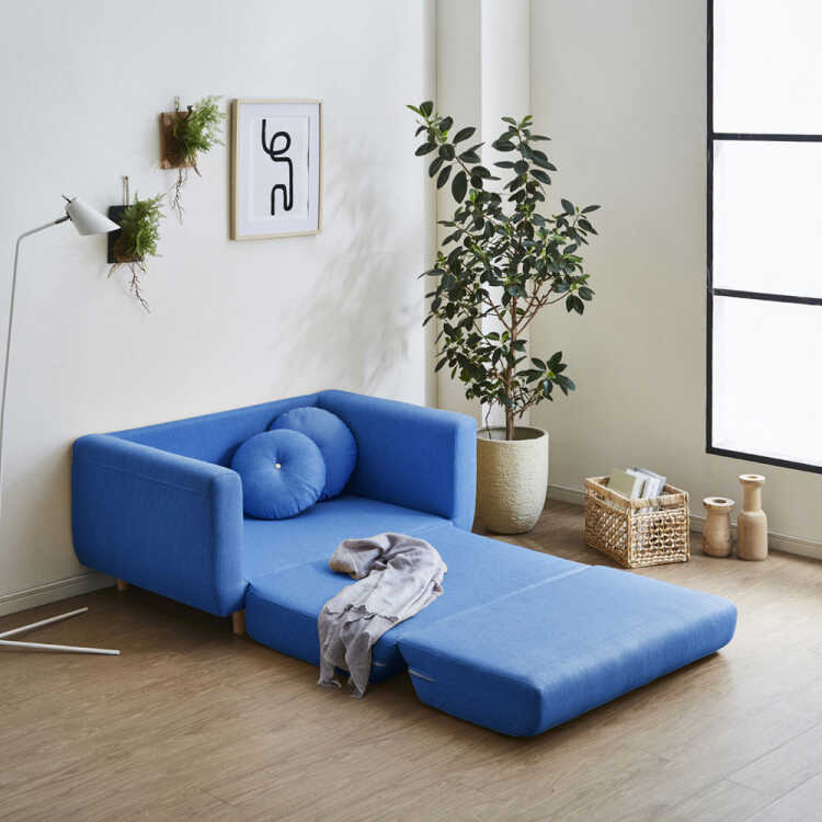 ソファ ソファーベッド 二人掛け お洒落 ブルー 布 2人 幅120cm 完成品