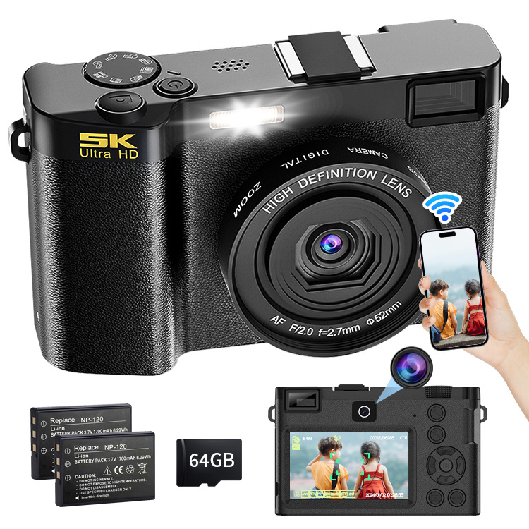 デジタルカメラ デジカメ 日本製チップ 5K WiFi機能 64GBマイクロSD