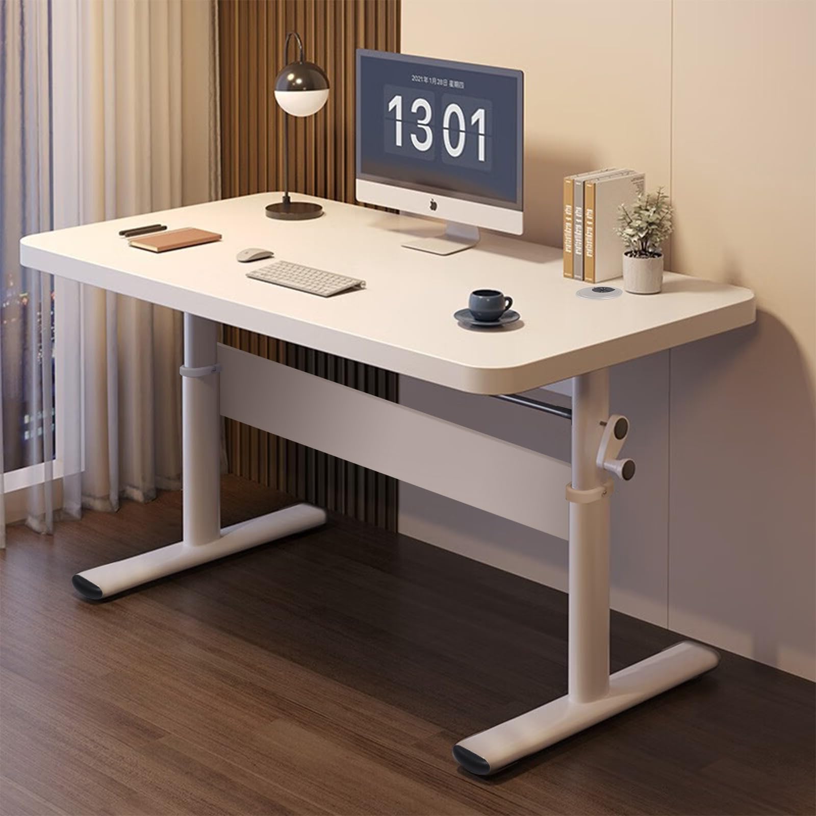 デスク 机 昇降式 高さ調整 65〜90cm PCデスク ホワイト 幅80/100cm