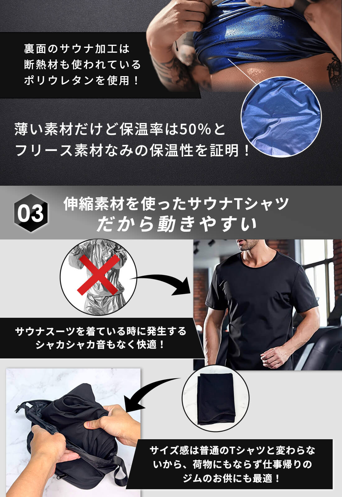 お得な2枚セット／ 発汗 サウナ Tシャツ メンズ サウナシャツ 半袖