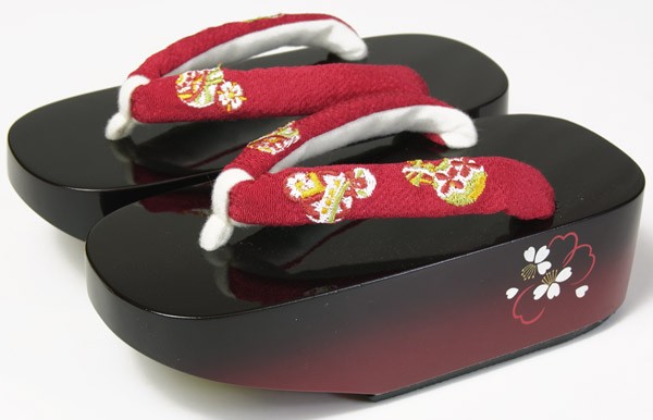 子供履物七五三こっぽり 女児ぽっこり7歳前後用 21cm 黒色台座に赤鼻緒