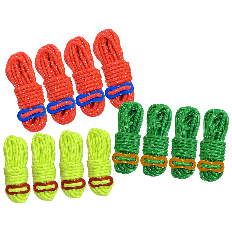 ガイドロープ 反射材入り テントロープ パラコード 4mm 4m 4本 多用途