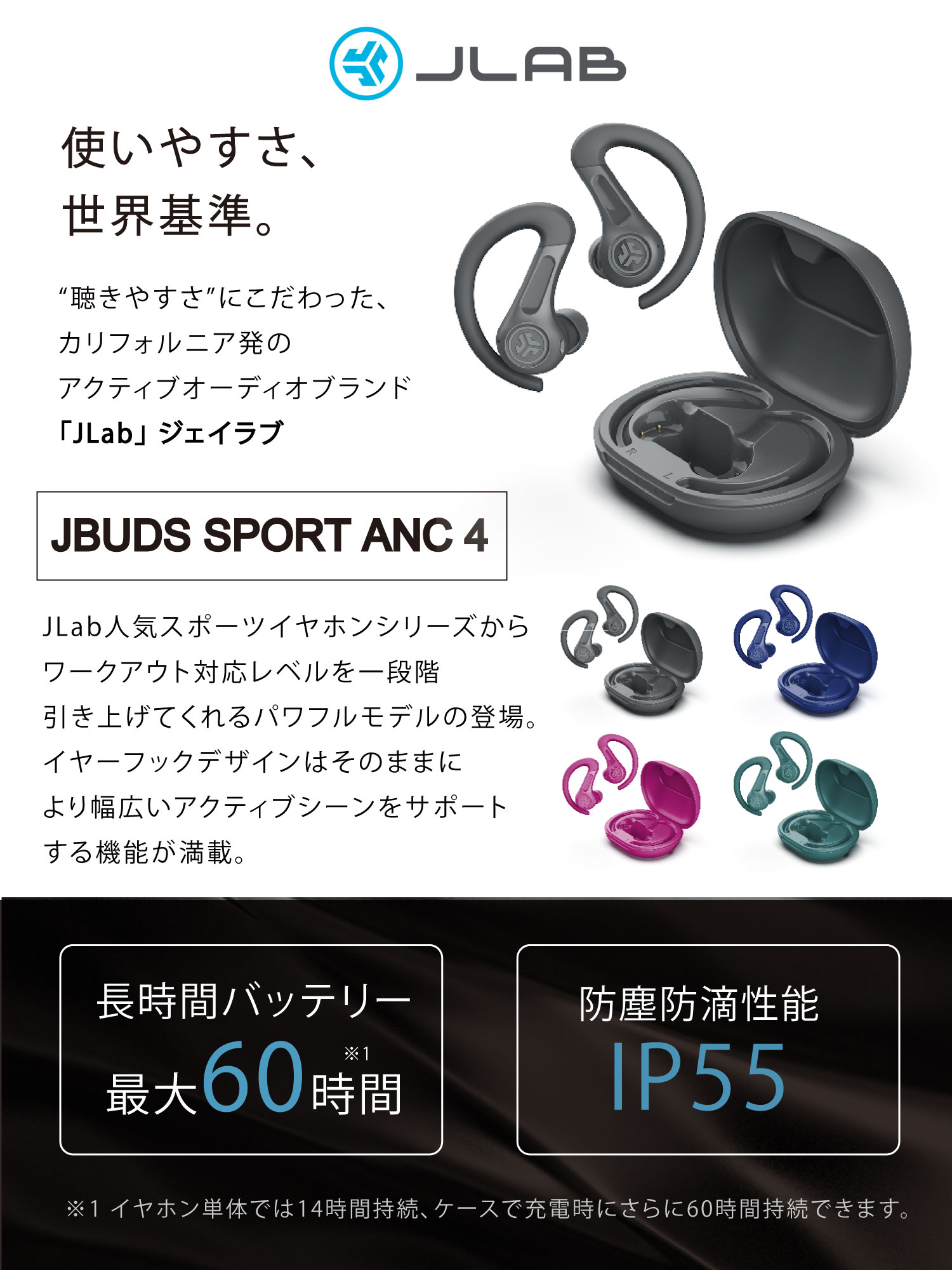 JLAB AUDIO JLab ジェイラブ JBuds Sport ANC 4 イヤホン Bluetooth