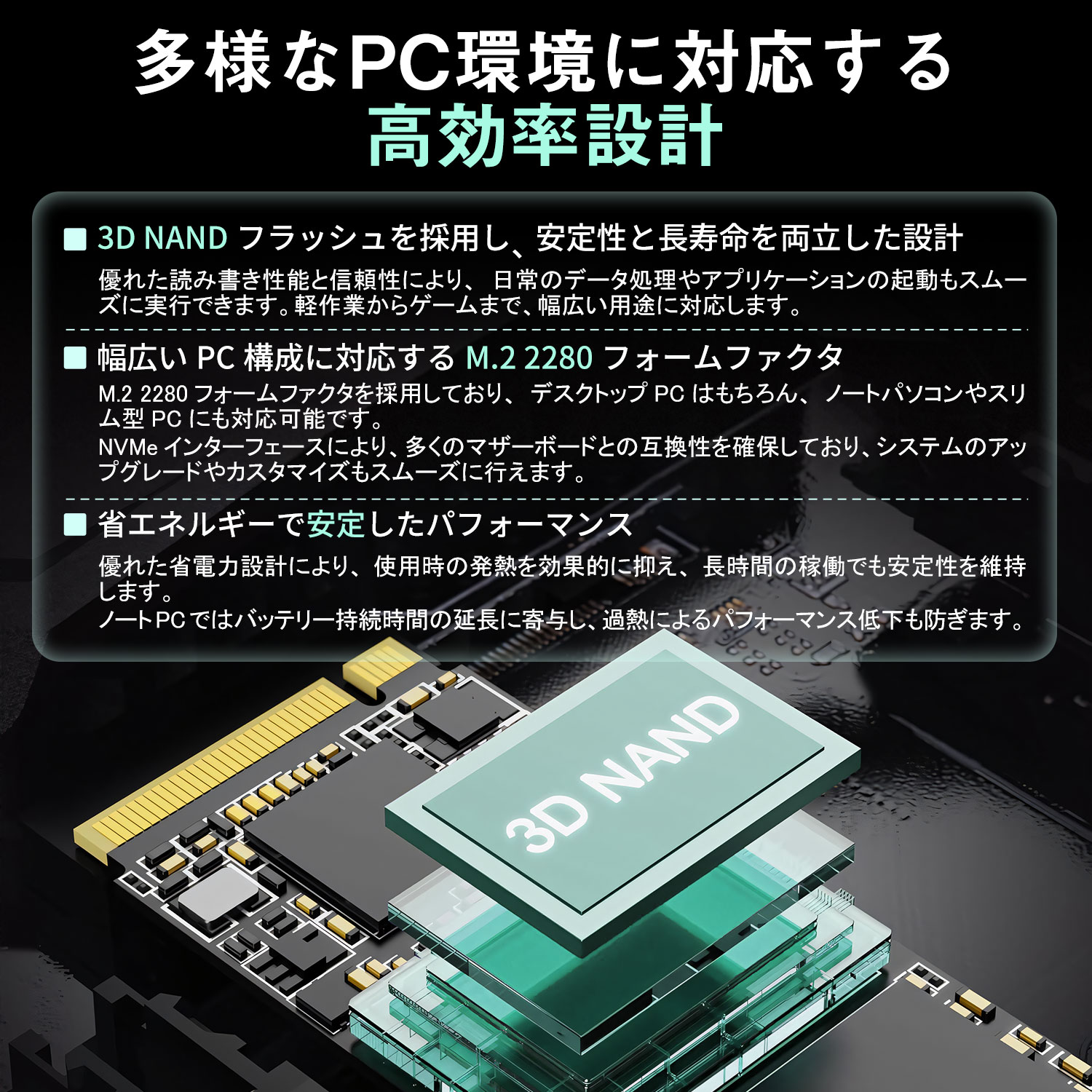 Hanye 内蔵型 SSD 512GB PCIe Gen3x4 M.2 NVMe 2280 3100MB/s 3D NAND