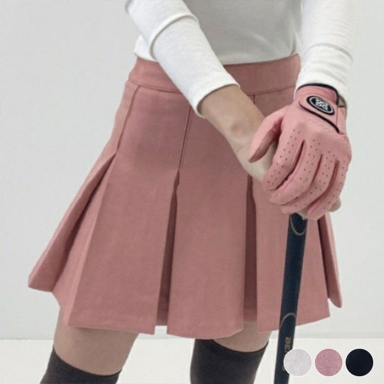 ゴルフウェア レディース 韓国 スカート プリーツ スウェード スエード