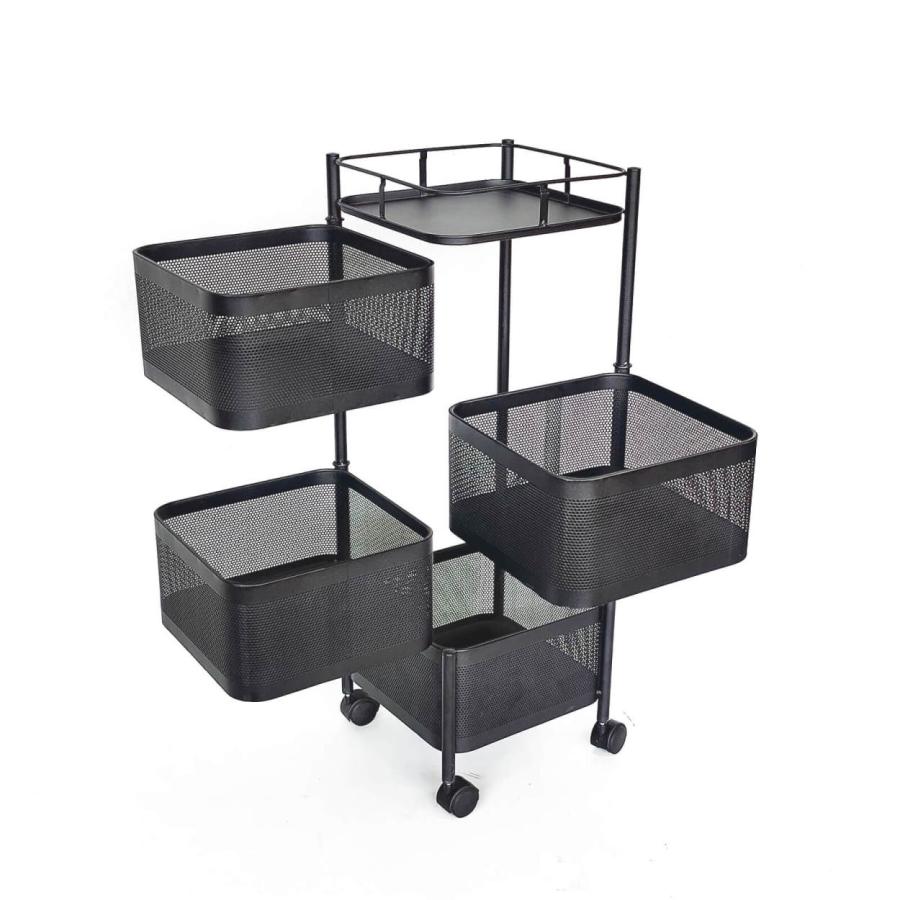 キッチンワゴン キャスター付き 4段 天板付き 回転式 スチール製