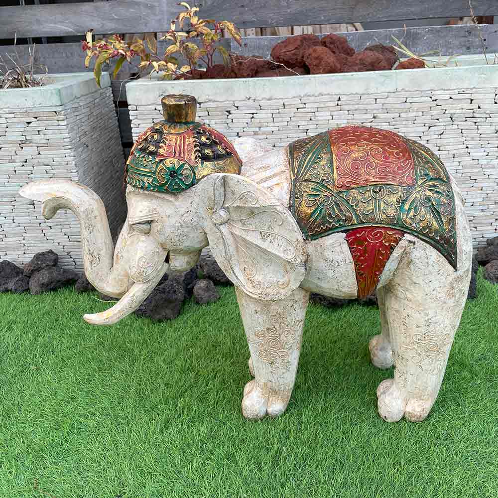 象の置物 ゾウのオブジェ 木製 象 大 W60cm 2色 金 白 木彫りの象 置物