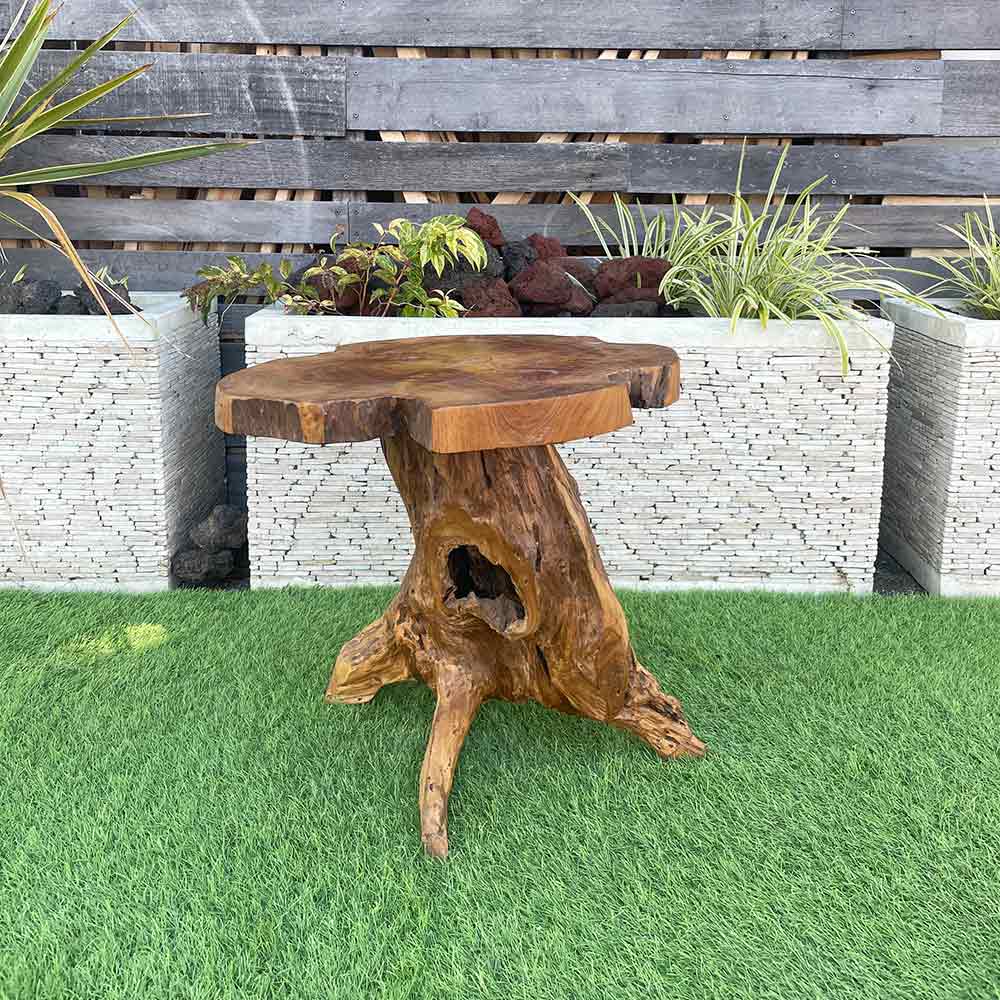 天然木 テーブル 木製 H50cm ブラウン 茶色 古木 チーク シンプル バリ