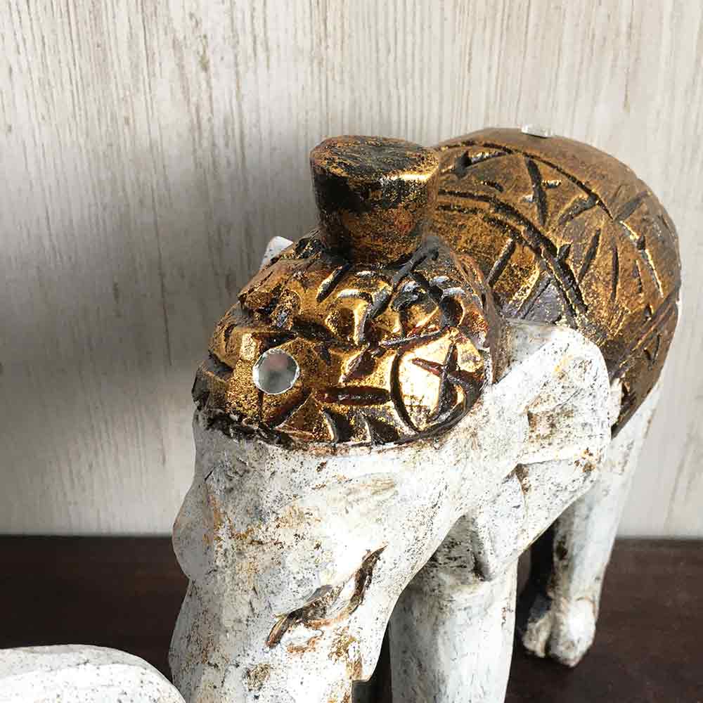 バリ島製 象 置物 H25cm ホワイトゴールド アニマル 小物 バリ島