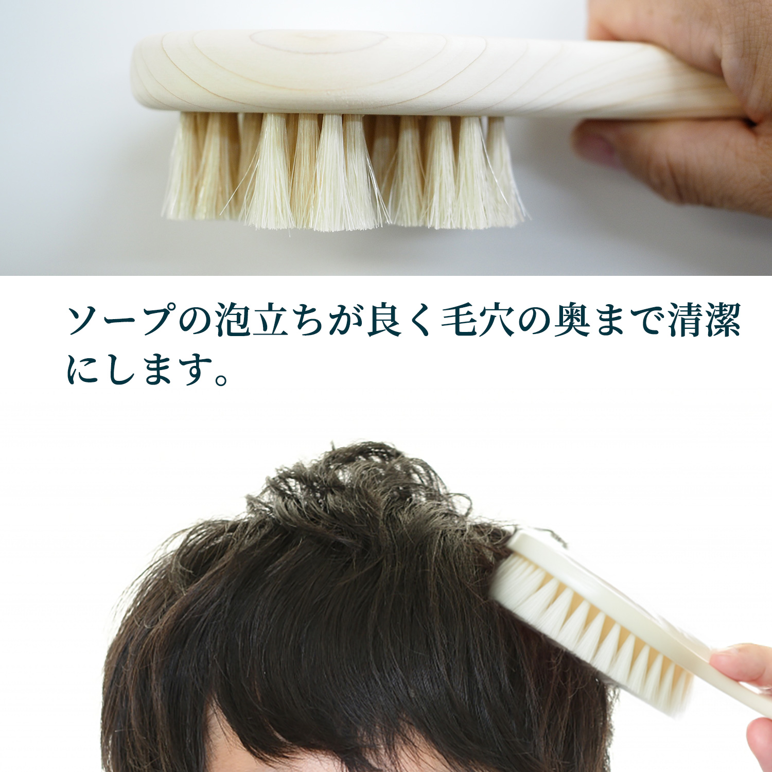 浅草アートブラシ 白馬毛の頭皮ブラシ さくら スカルプブラシ